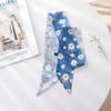 Summer French Retro Blue Tied Hair Small Floral Long Silk Scarf Headband Braided Hair Chiffon Thin Ribbon Scarf