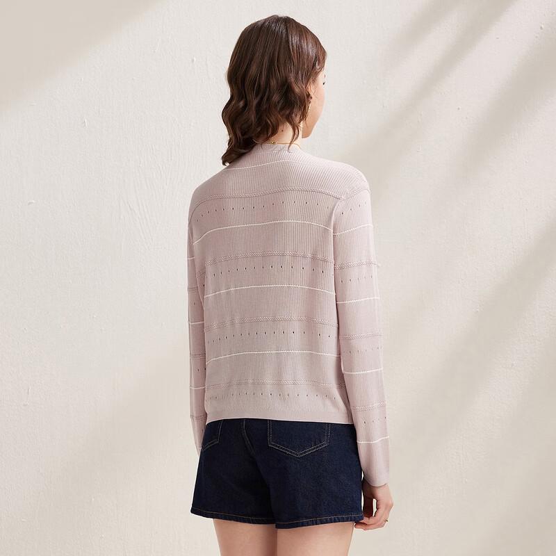 Zhaojun Damen Lyocell Tencel Gestricktes Gestreiftes Langarm-T-Shirt