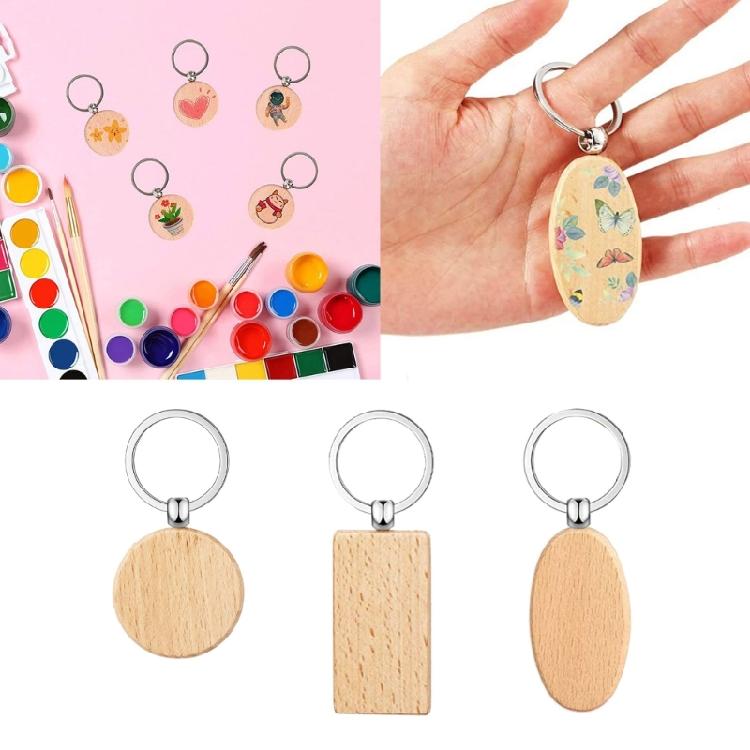 Pack of 50pcs Unfinished Wood Slices Blank Keychain Handcraftrd Wooded Key Chain