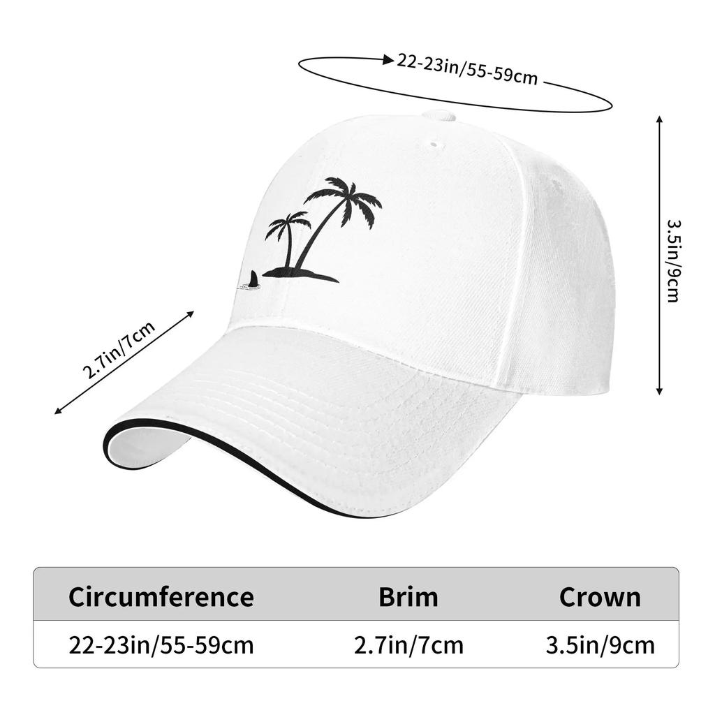 Coconut Tree on the Islet Shark Casual Baseball Cap Summer  Trucker Hat Hot Sale Tennis Skate Hip Hop Hats Women Men Fashion