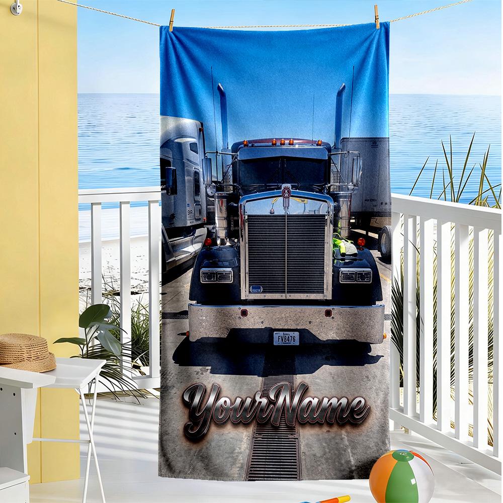 Kw Heavy Trucks Customize Your Name Beach Towel Quick-Dry Soft Microfiber Perfect for Traveling Yoga Camping and Swimming