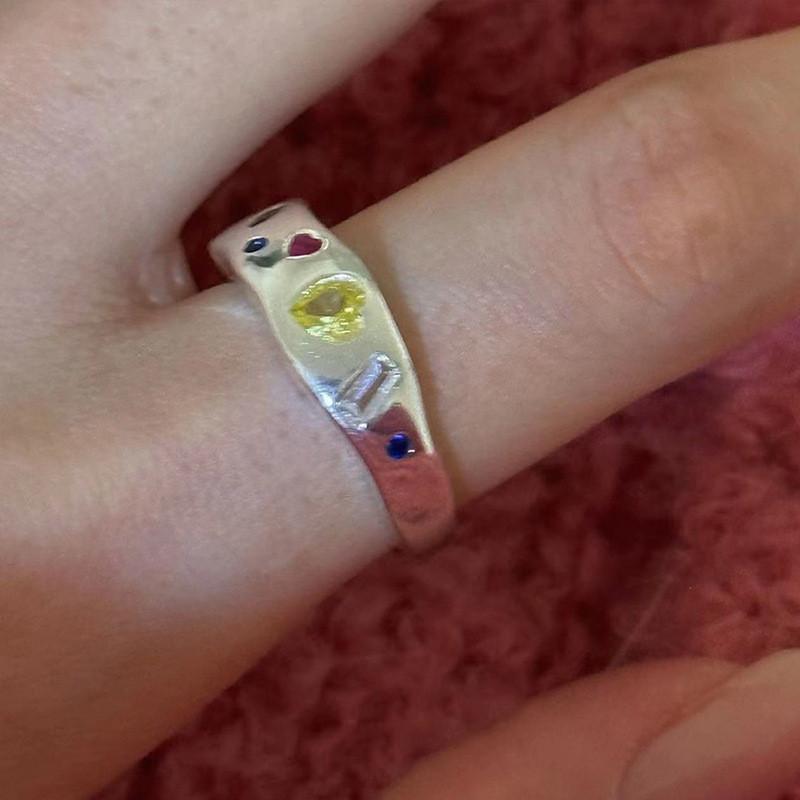Ring Copper Fashionable For Women With Unique Geometric Design And Colorful Zircon Candy