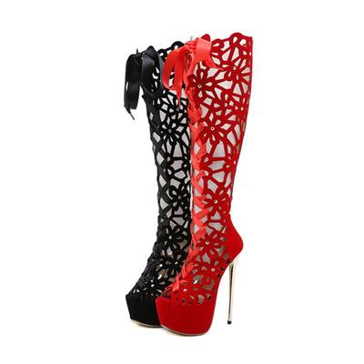 Sommer Plattform Gladiator Hohl Frauen Sandalen Offene spitze Kniehohe Stiefel Sandalen Reißverschluss Dünne High Heels Sandalen