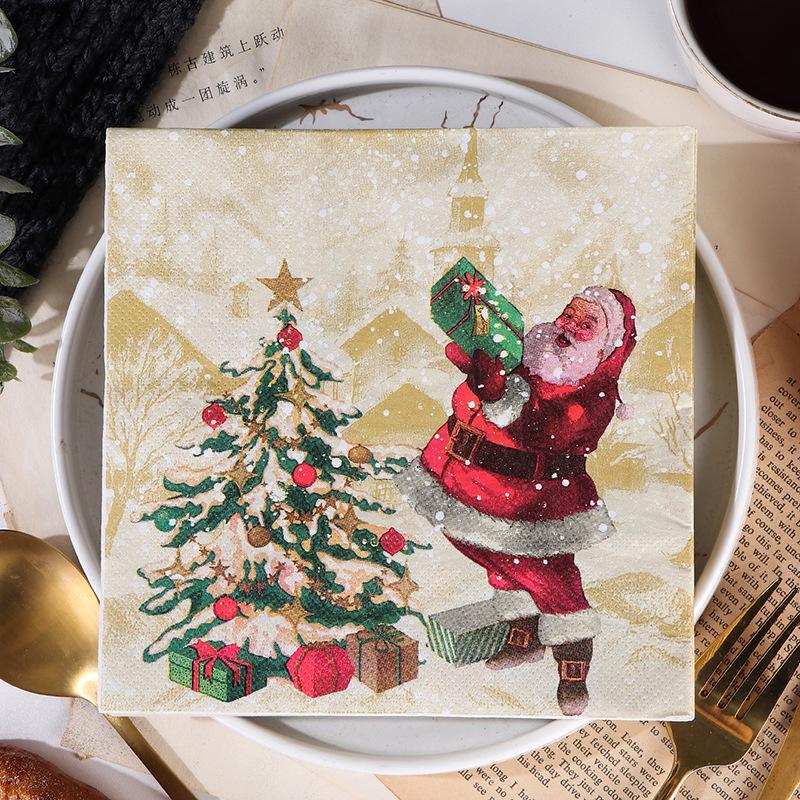 In Stock: New Style Christmas Printed Napkin Paper for Western Restaurants and Bakeries