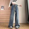 Plus Größe M-6XL Vintage Cargo Jeans Damen Frühling Herbst Y2k Streetwear Lose Hohe Taille Jeans Gerade Breite Bein Cargo Jeans Damen