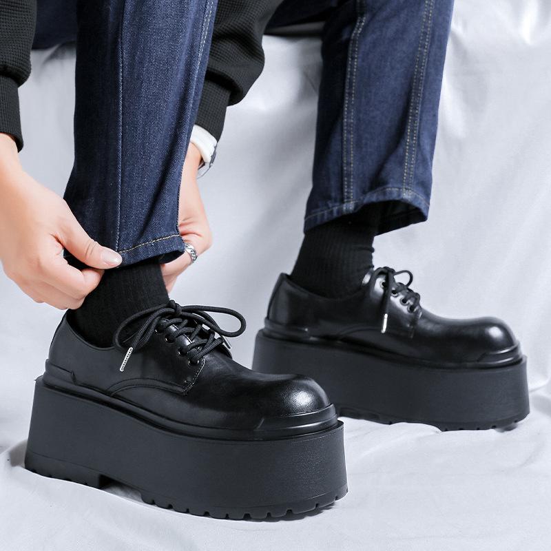 2025 new men's shoes autumn and winter lace-up casual versatile trend ultra-high thick-soled heightening leather shoes men 66645-R