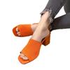 2025 European and American New Women's Shoes Fashion One-word Drag Thick Heel Knitted Wool High Heel Square Head Cool Slippers
