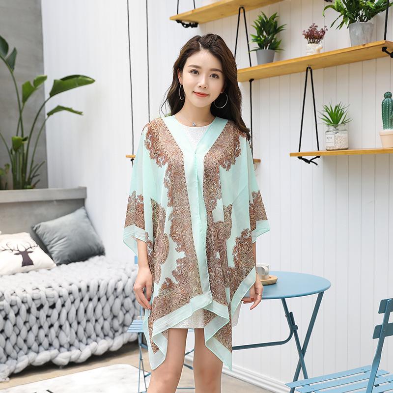 Women's Cashew Print Pearl Beaded Chiffon Scarf - Sun Protection, Extra Large, Thin Beach Towel Wrap