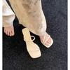 Island Strap Square Head High Heel Cool Slippers Leather Women