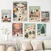 Christmas Tree Gift Fashion Wall Art Canvas Painting Nordic Poster Deco Winter Rural Snow Scenery Skiing House