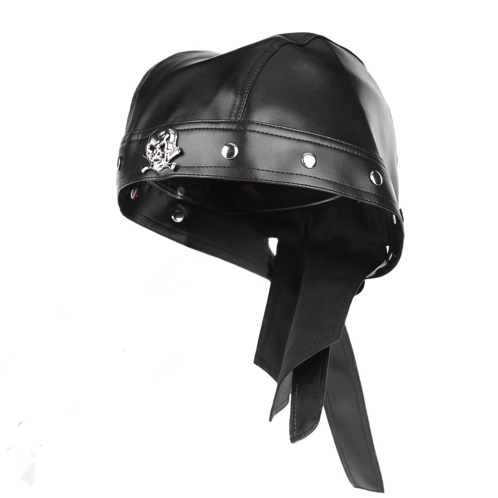 Biker Cap for Women PU Leather Adjustable Motorcycle Skull Cap with Snug Fit Stylish Biker Doo Rag Headwrap for Riding & Outdoor