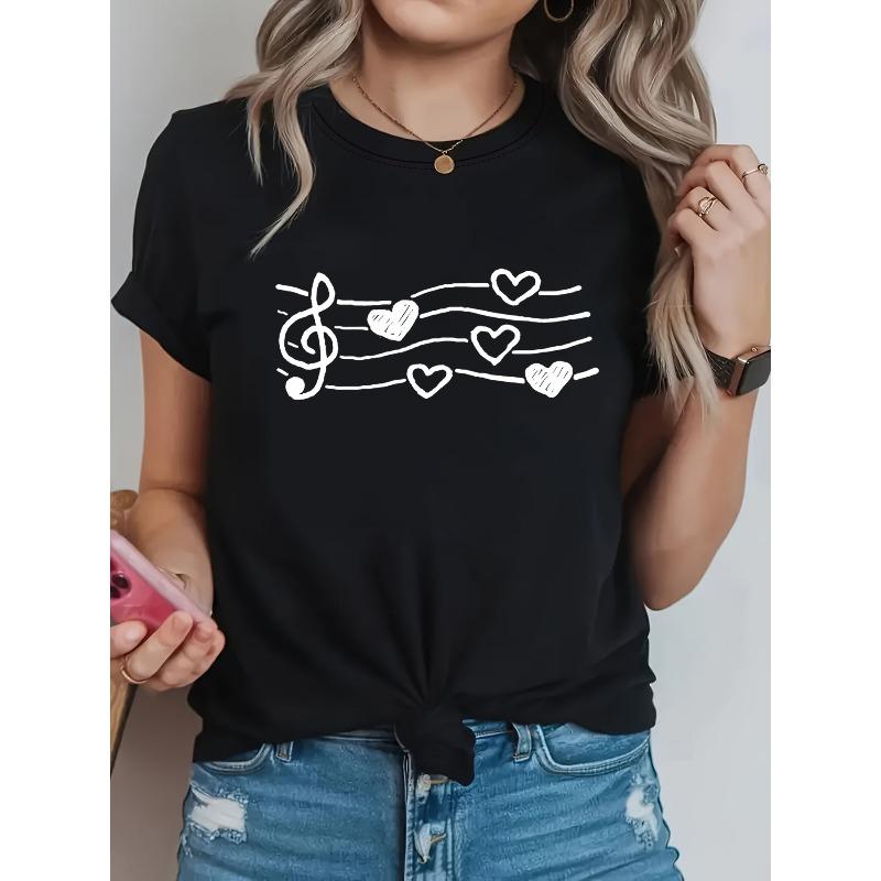 

Music Heals The Wind. Love Is a Beating Note. A Heartwarming Melody with Artistic And Creative Design Patterns Printed on Women S Round-Neck T S чёрный