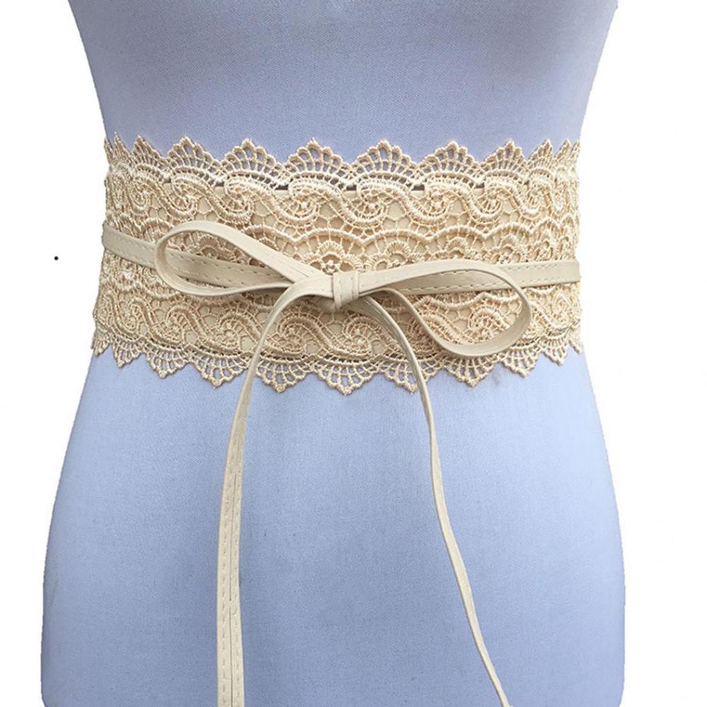 Fashion Women Dress Bowknot Faux Leather Lace Wide Decor Belt Girdle Waist Band EMA