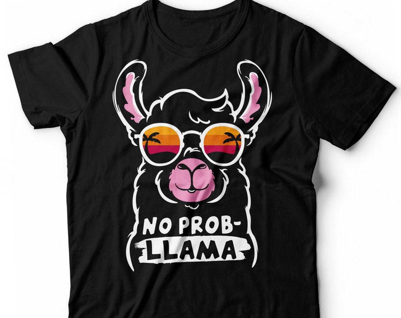 Funny Llama T-Shirt - LLama Alpaca Sunglasses No-Problama T-Shirt M