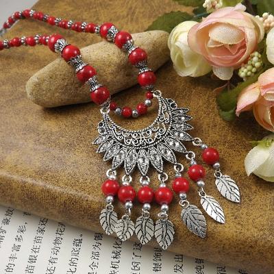 Boemia Stile Etnico Pietra Naturale Turchesi Collana Pendente in Lega Metallo Piuma Nappa Collana Accessori Zirconi Femminile