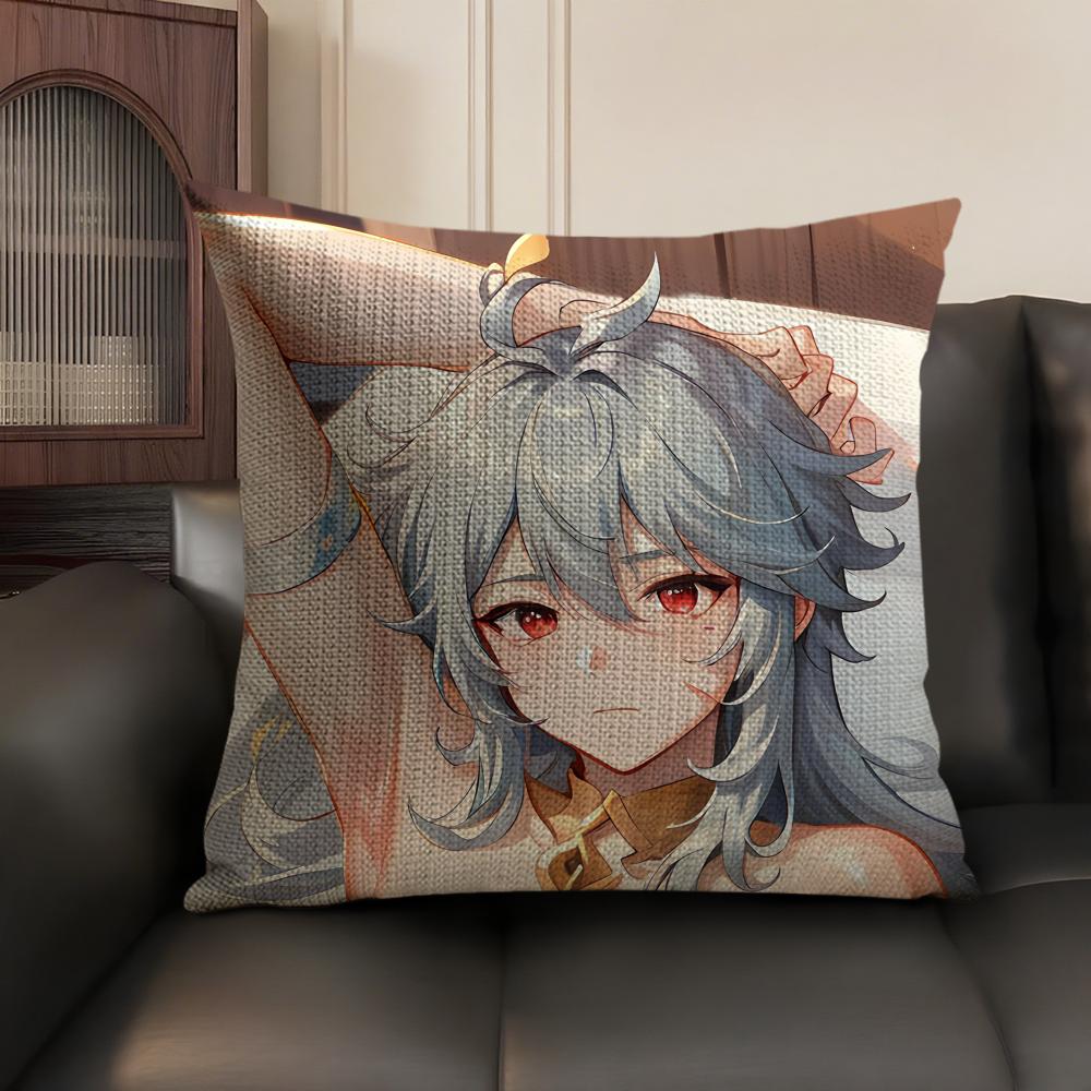 Razor Cute Genshin Impact Cushion Cover Natural Linen Organic Fabric DoubleSided Printing Sofa Home Decor Gift Pillow Case