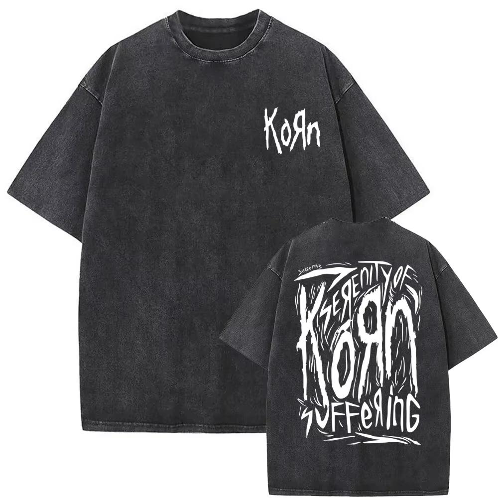 Vintage Washed Korn Follow The Leader T‑Shirt, Rock Band Gothic Oversized Casual Tees Unisex Streetwear Short Sleeve Top361