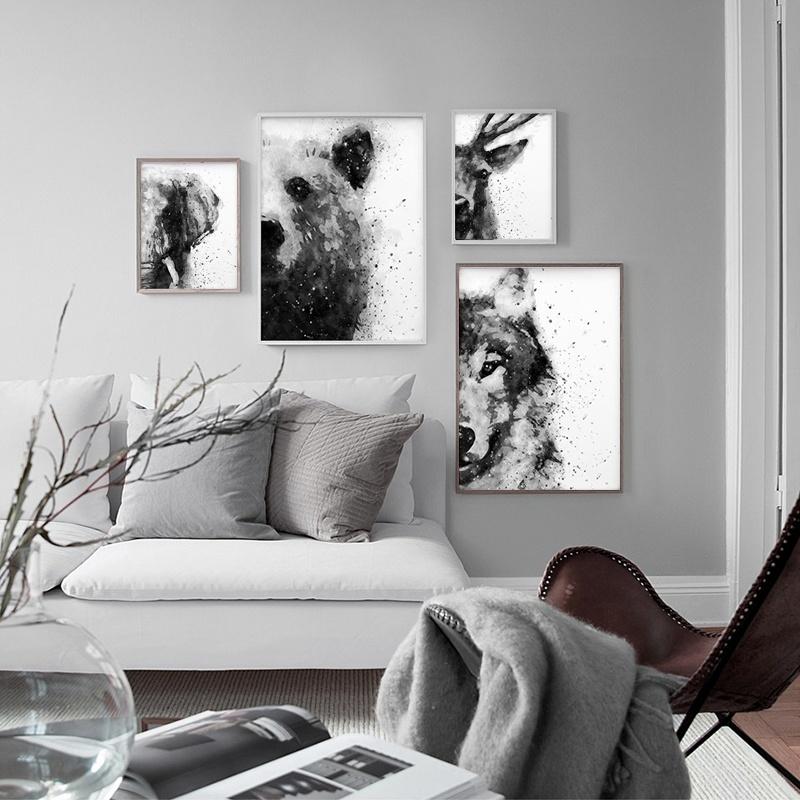 Watercolor animal canvas painting Nordic poster and print wall art deco picture living room decorative painting