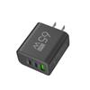 65W GaN Reise-Ladegerät EU-Stecker Dual USB C + USB A Port Schnelllade-Wandadapter Kompaktes Ladegerät für Telefon Laptop Tablet
