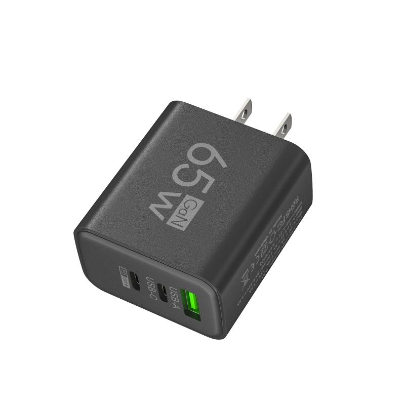 65W GaN Reise-Ladegerät EU-Stecker Dual USB C + USB A Port Schnelllade-Wandadapter Kompaktes Ladegerät für Telefon Laptop Tablet
