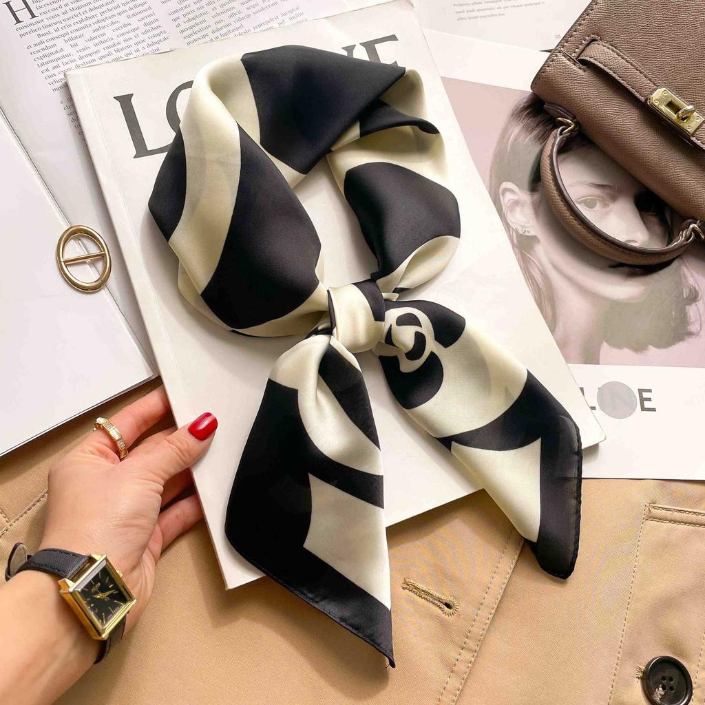 [Complete Works] Black and white simple cashew flower silk scarf premium waist ethnic style waist scarf decorative headscarf scarf workplace