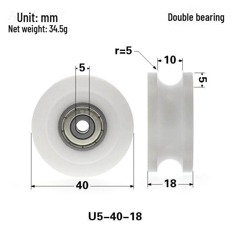 608 Rubber-Coated U-Groove Bearing Pulley for Doors, Windows, Drawers, and Wire Guides