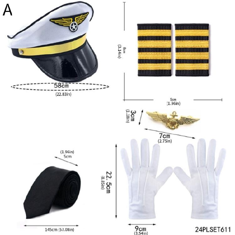 Flight Attendant Costume Captain Outfits Captain Hat Uniform Epaulets Neck Tie Gloves Stewardess Cosplay Accessories