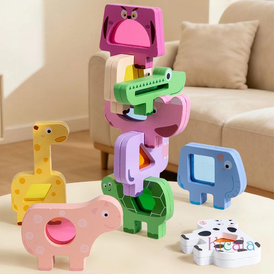 Toys Educational Montessori Animal Cars Stacking Blocks Balance Puzzle Shape Matching Building Blocks Toddler Learning Game Kids