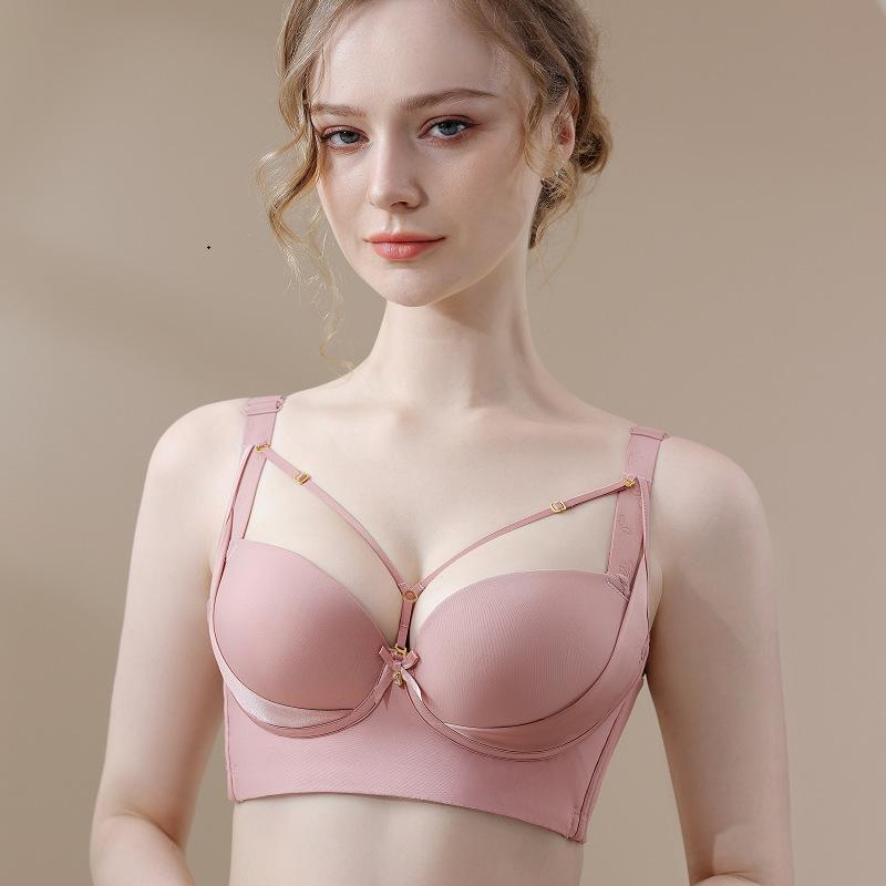 Sexy and Comfortable Large Size Bra with Front-connected Bust Straps and No Underwire Push-up Bra