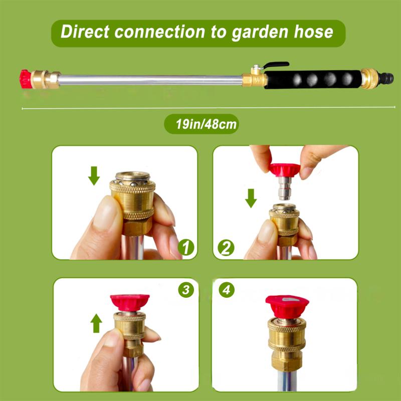 High Pressure Power Washer Wand for Garden Hose W/ 2 Nozzles Quick Connectors Hydro Jet Power Sprayer High Pressure Power Wand