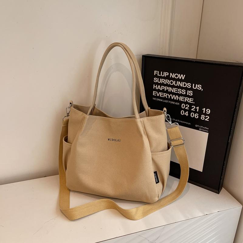 Commuter Canvas Bag Women Shoulder Crossbody Bag Solid Color Shopping Bag