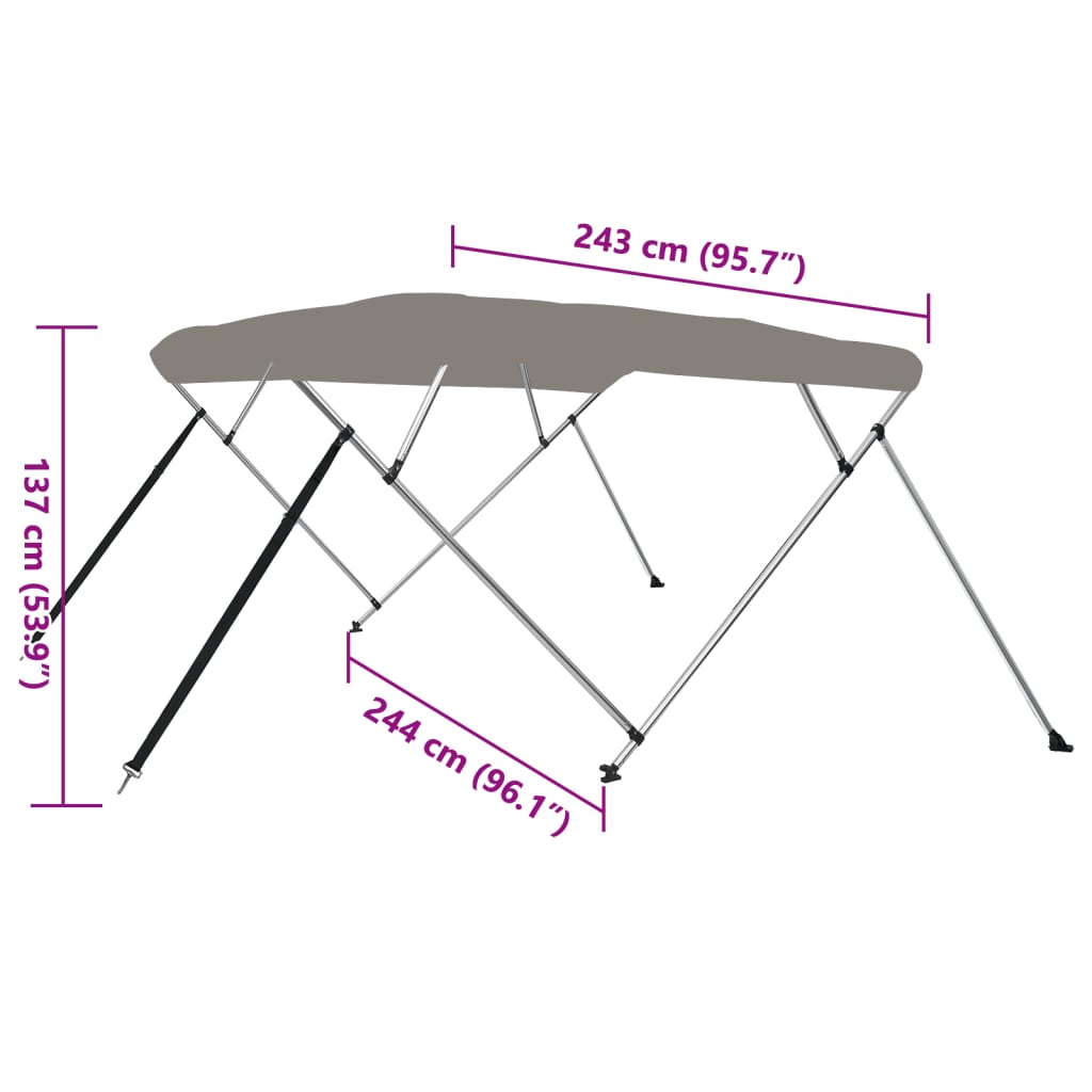 4 Bow Bimini Top Gray 243 x 244 x 137 cm
