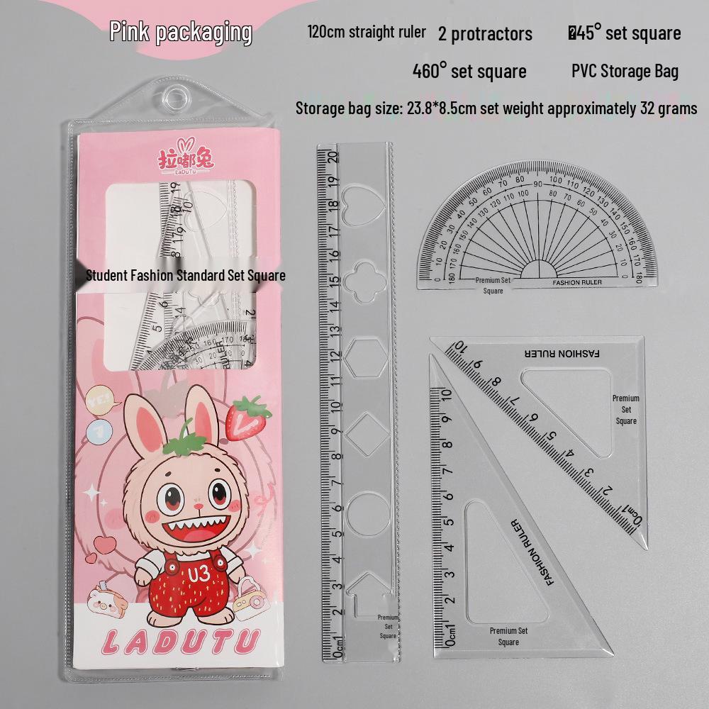 Набор линеек с мультяшным кроликом - 4 прозрачных школьных предмета для детей 20cm