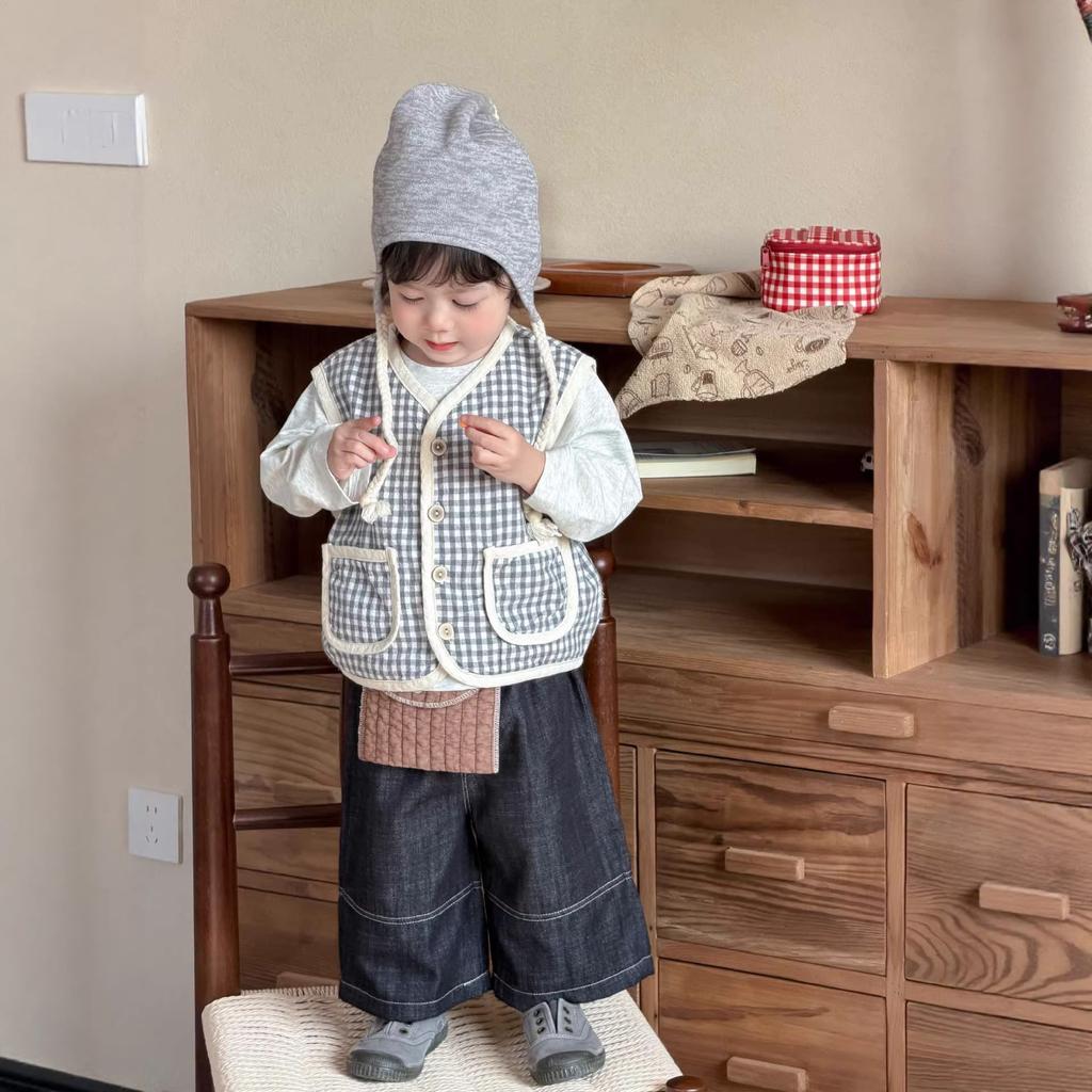 Children's plaid vest jacket baby spring 2026 new children's spring clothes boys denim suit