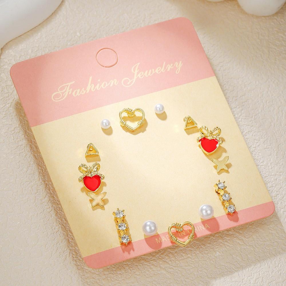 Titanium Steel One-week Stud Earrings 1 Combination Korean Fringed Bow Ins Versatile Cute Earrings for Women