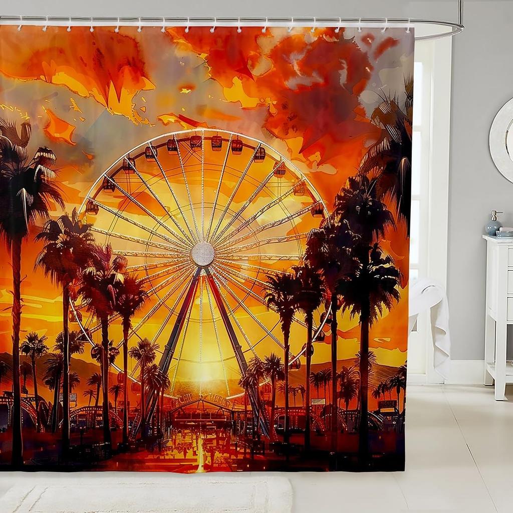 Cartoon Circus Bathroom Curtains Happy Holiday Shower Curtain Sets for Kids Boys Girls Funny Ferris Wheel Shower Curtain Funny