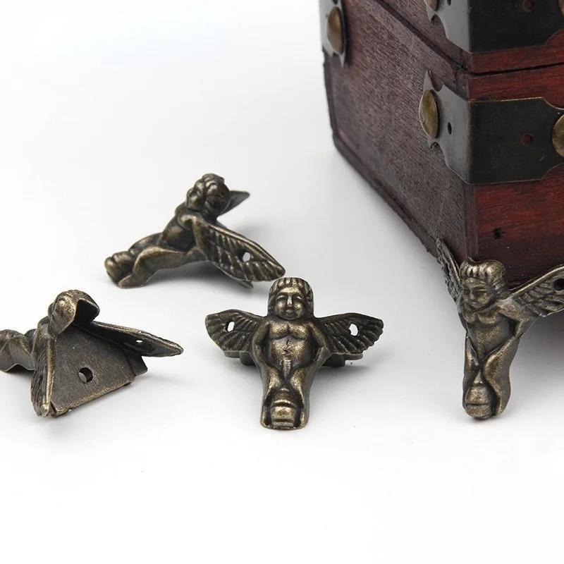 8Pcs/lot Antique Bronze Angel Gift Box Wood Case Corner Protector Furniture Decor