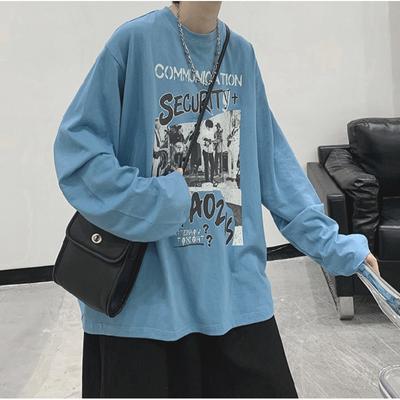 Men Long Sleeve T-Shirts Letter Graphic Print Fashion Brand Tees for Men Men Clothing Casual Tee Man Summer Korean Retro