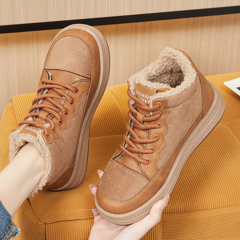 

Winter Warm Snow Boots for Women Lace-Up Walking Shoes Outdoor Anti-Slip Sneakers Comfortable Short Booties With Faux Fur Lined Women s Ankle Boot 35 хаки