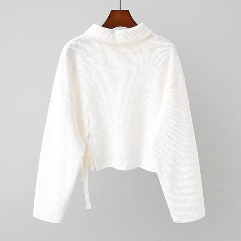 Women's Waffle Sweatshirt Fashion Solid Color Top Casual Short Long Sleeve Pullover Thin Section