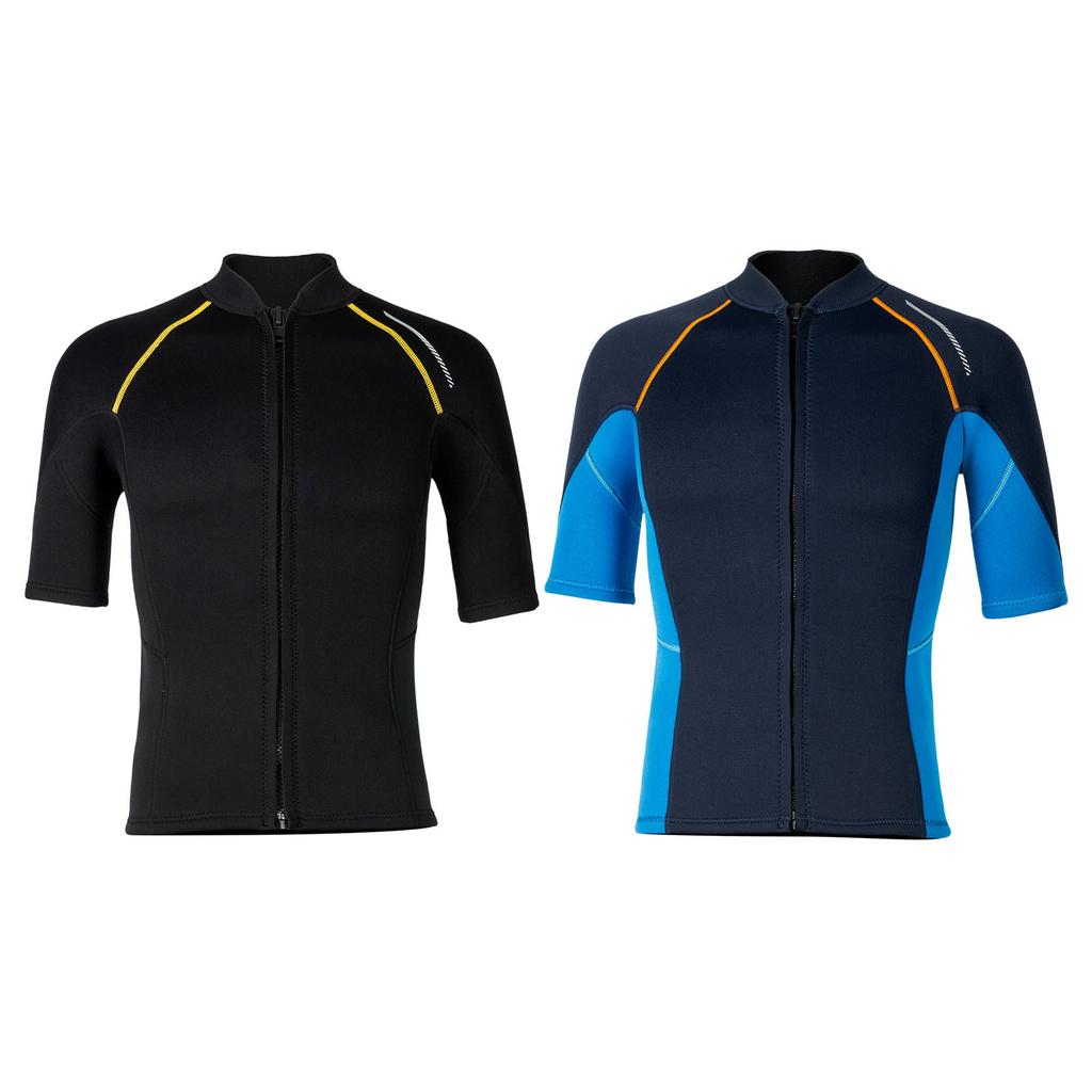 Mens Short Sleeve Neoprene Top 1.5mm Front Zip Wetsuit Shirt for Swimming Diving Surfing Snorkeling Water Sports