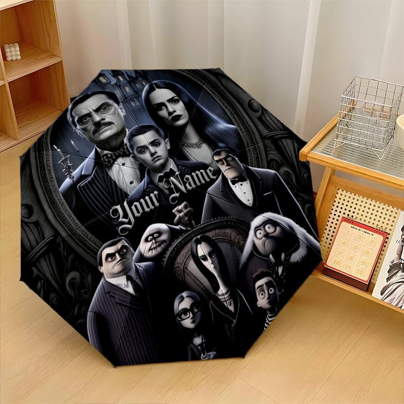 Custom Text Automatic 8 Bone Umbrella, Portable Sun Rain Protection UmbrellaThe Addams Family