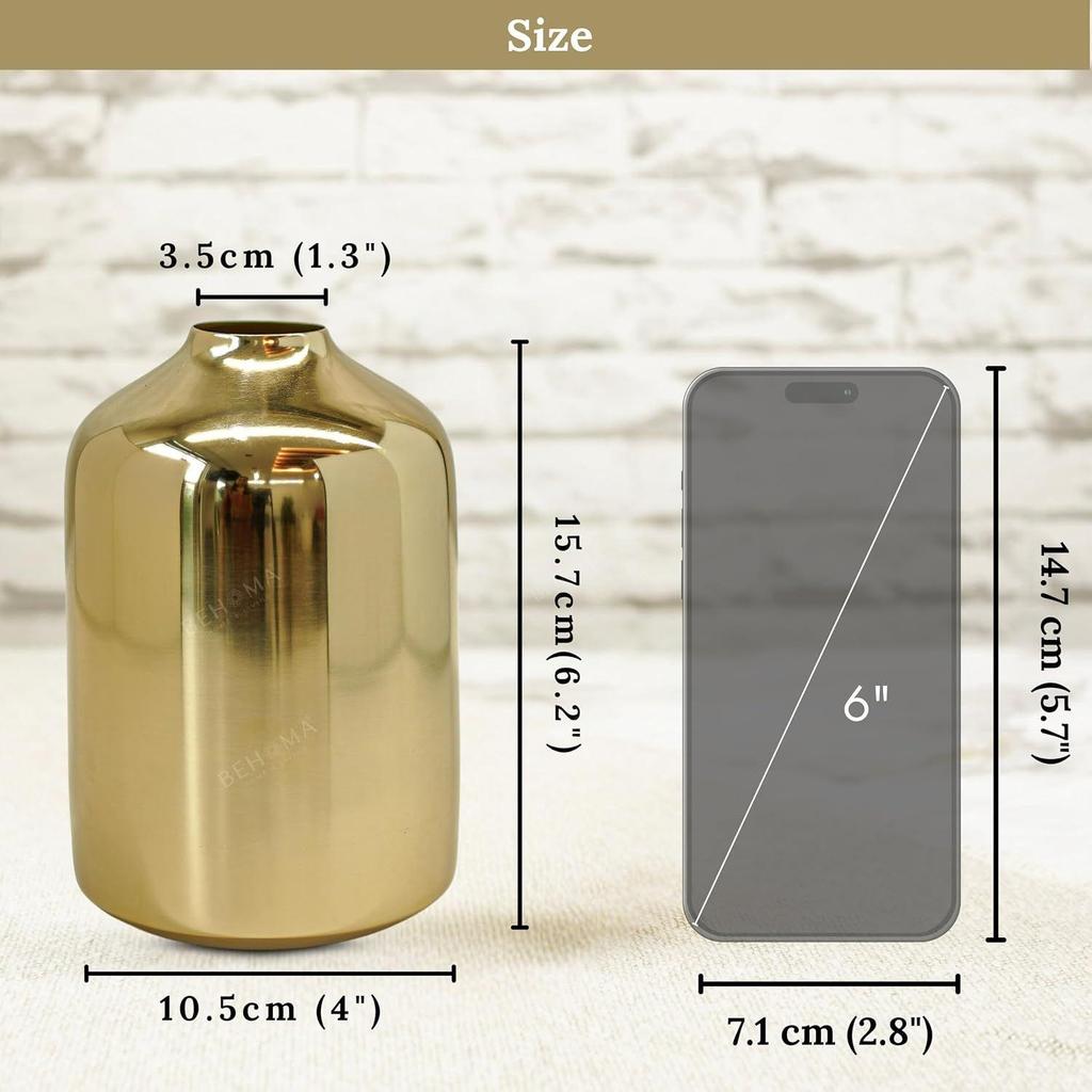 Metal Flower Vase Set of 2, Gold | Modern Metal Flower Vase In Gold –  Displays for Living Room – Great Wedding Gift (Set of 2)