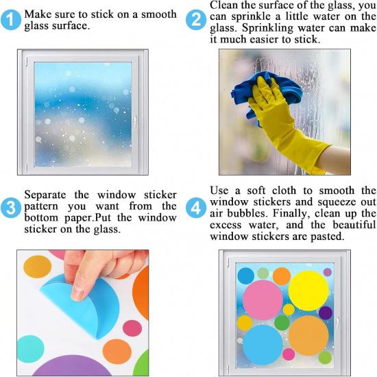 Whaline 9 Sheets Polka Dots Window Clings Back to School Colorful Circle Dots Window Stickers Large Small Round Polka Dot Double-Sided Windows Decals