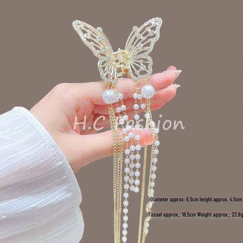Elegante Schmetterlingsquaste Haarspange – Chinesischer Stil Halb-Pferdeschwanz Klauenclip für Damen