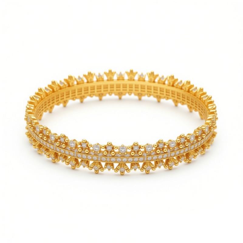 Elegant Hollow Out Floral Edge CZ Stone Inlaid Gold Plated Copper Bracelet Women Lightweight Fashionable Accessory