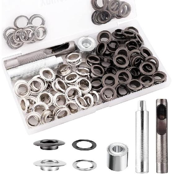 Grommet Tool Kit, 1/2 Inch Grommets Eyelets Sets,100 Sets Grommets, Eyelets Kit with 3 Pcs Leather Punch Tool, Stainless Steel Grommets for Fabric,