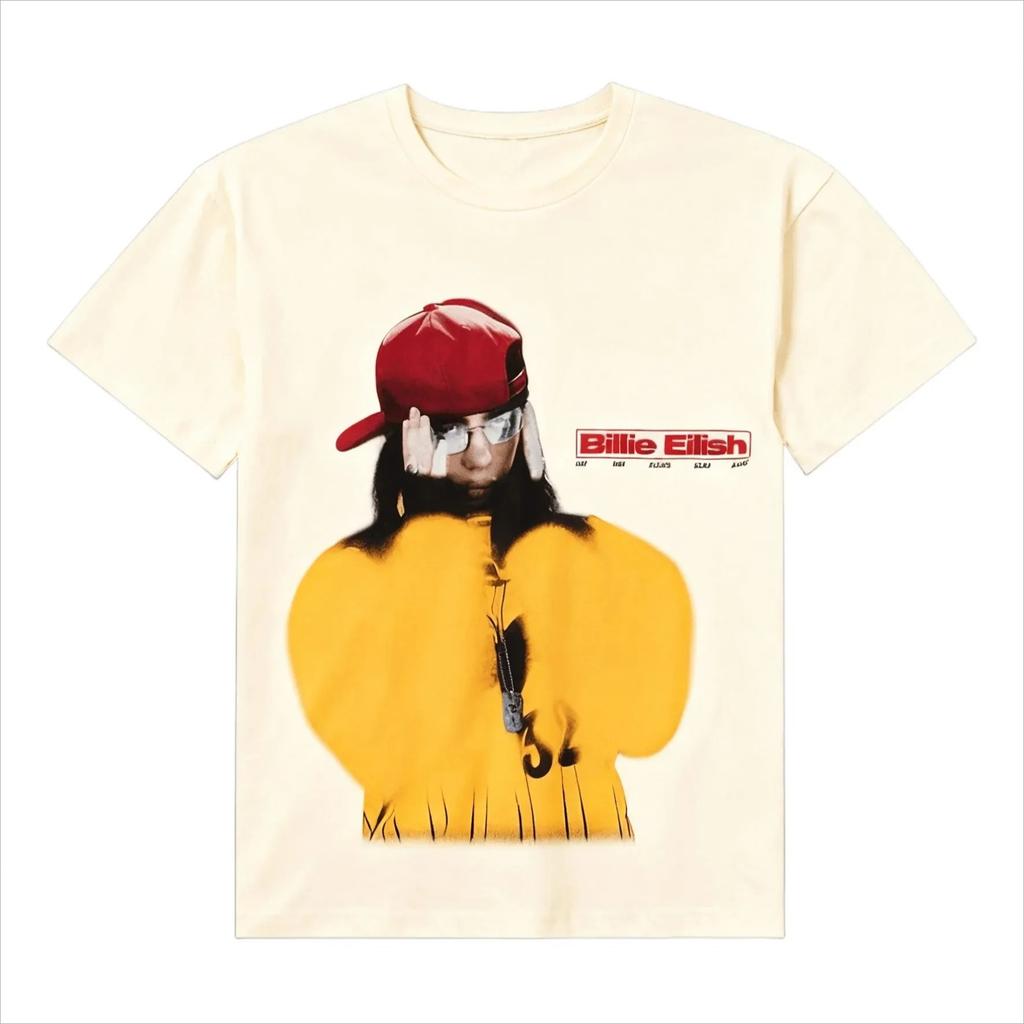 2026 Billie Eilish Hit Me Hard and Soft Camiseta Gráfica Moda Casual Verão Solta Oversized Retrô Algodão Top Unissex para Homens Mulheres