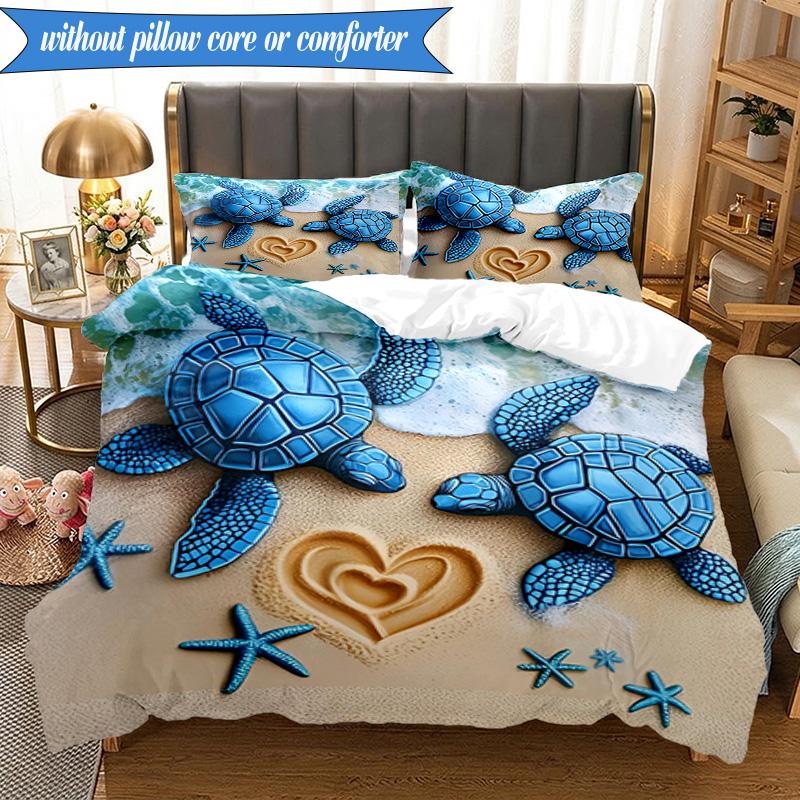 3PCS Ocean Love Turtles Bedding Set,Including 1pc Duvet Cover And 2pcs Pillowcases Perfect for Bedroom, Dormitory, Fan Christmas Gift