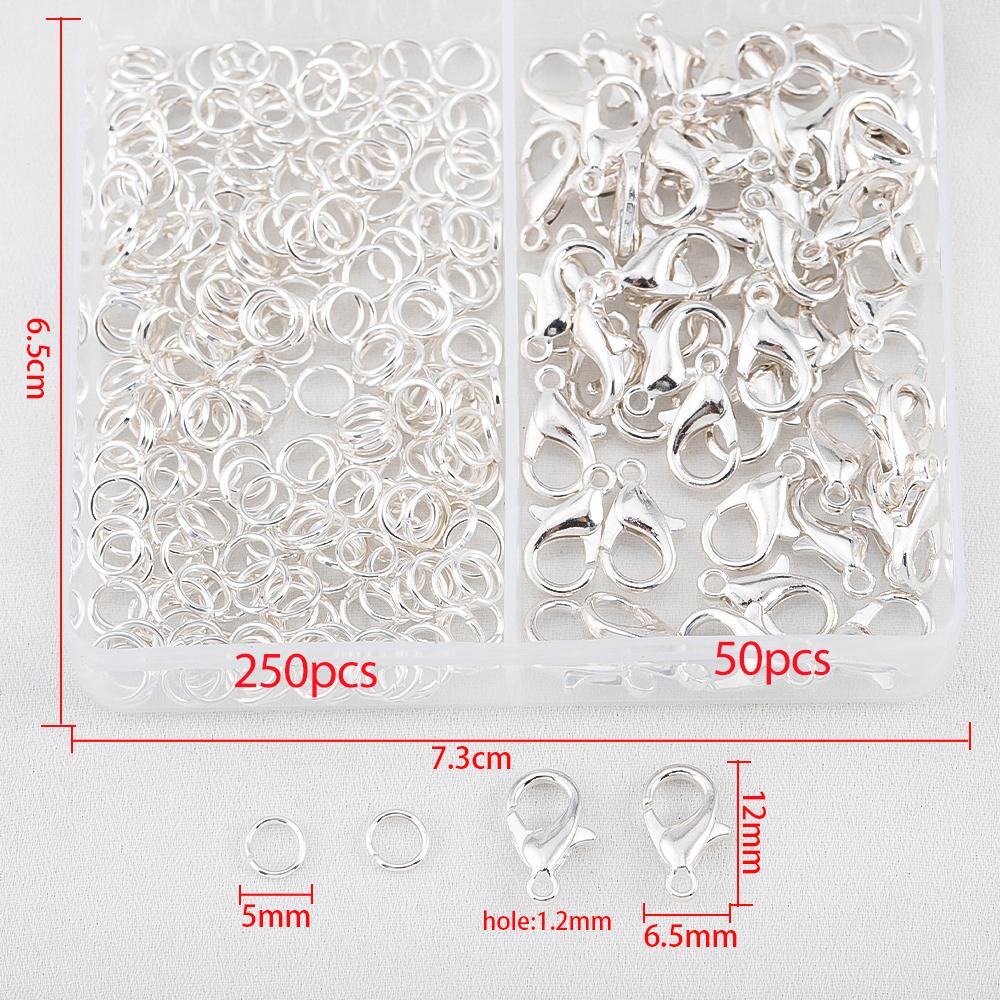 200pcs/Box Lobster Clasp Jump Rings Extension Chain Water Drop End Pendants Connector Chain Charm Kit for DIY Jewelry Findings